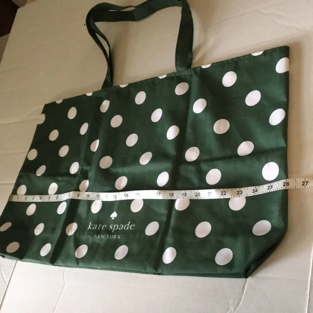 Kate Spade Large Beach Shop Toy Reusable Tote Bag Green White Polka Dot